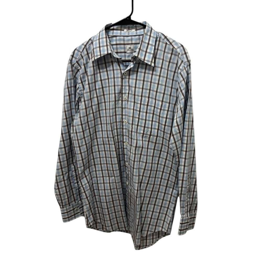 Peter Millar Blue and Brown Plaid Casual Shirt Size Medium